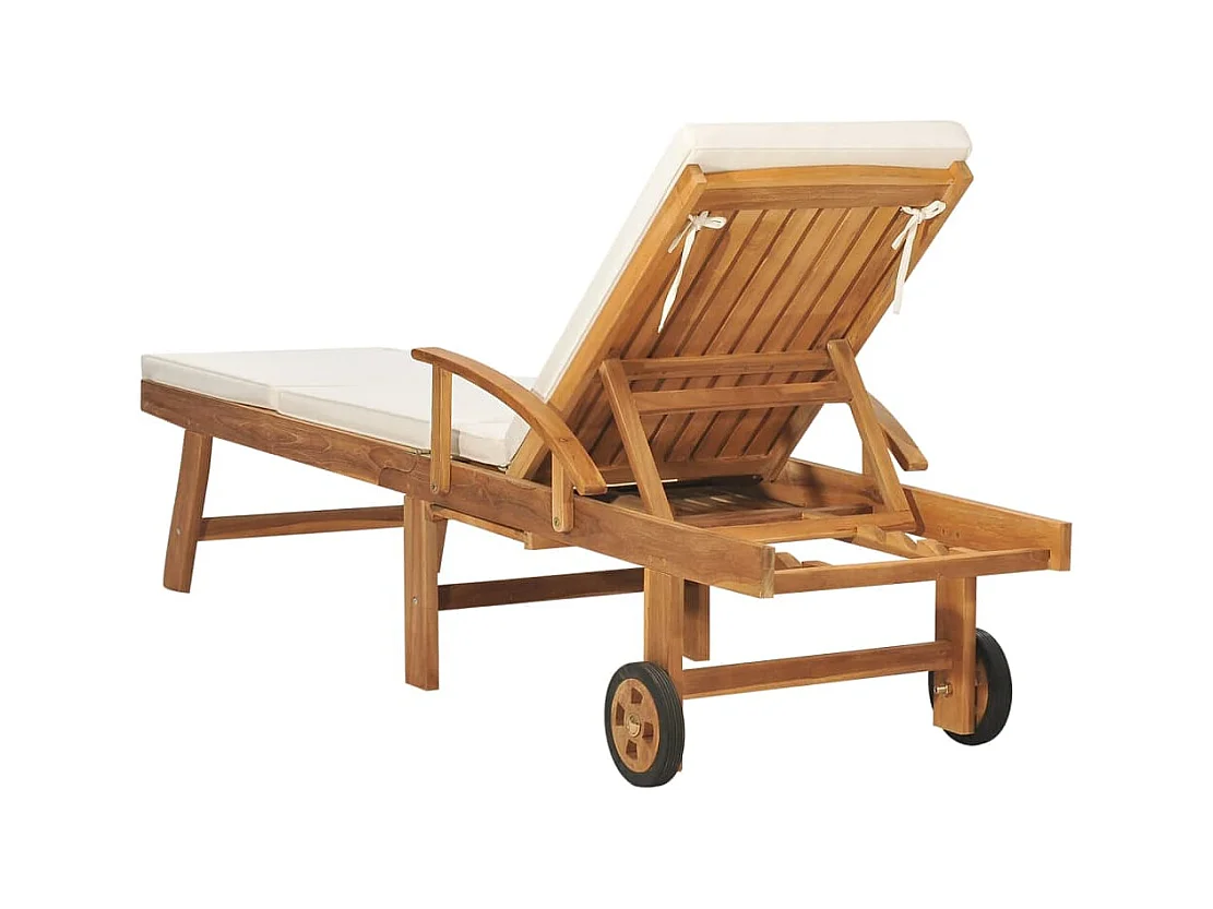 Loungestoel met kussen, massief teakhout, crème