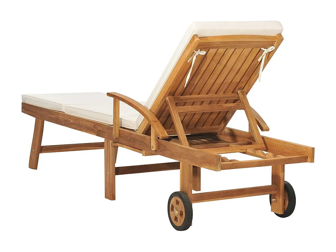 Poltrona con cuscino in legno massello di teak color crema