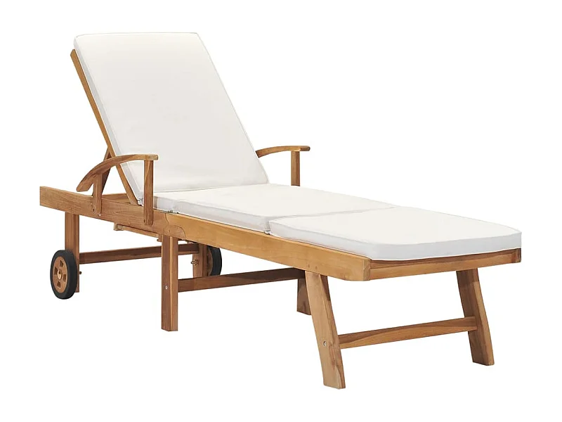 Loungesessel mit Kissen Teakholz massiv Creme