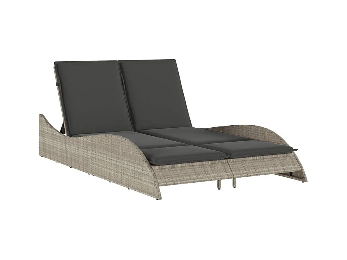 Chaise longue met lichtgrijze kussens 114x205x73 cm poly rotan