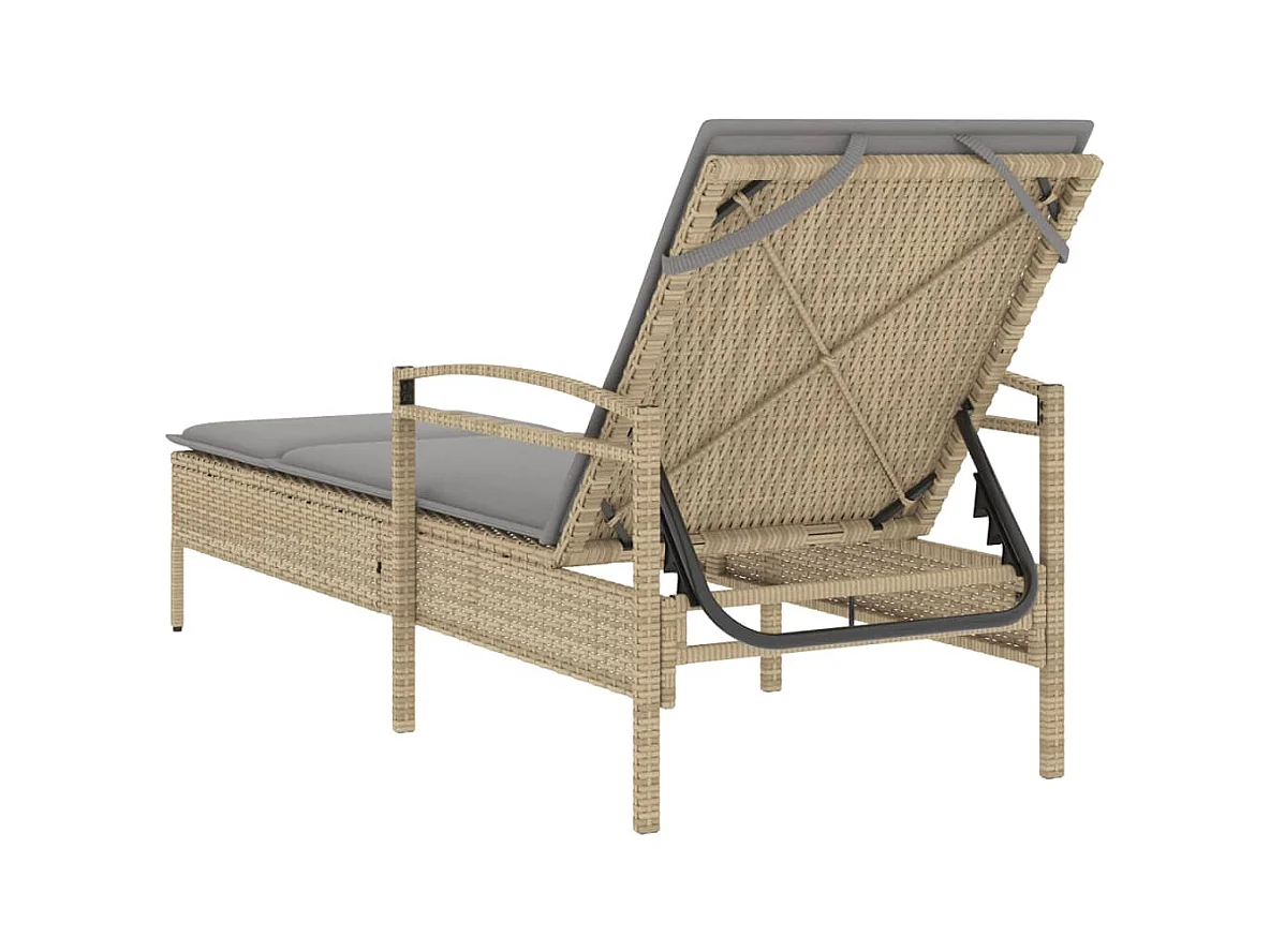 Chaise longue met beige kussen 63x200x81 cm geweven hars