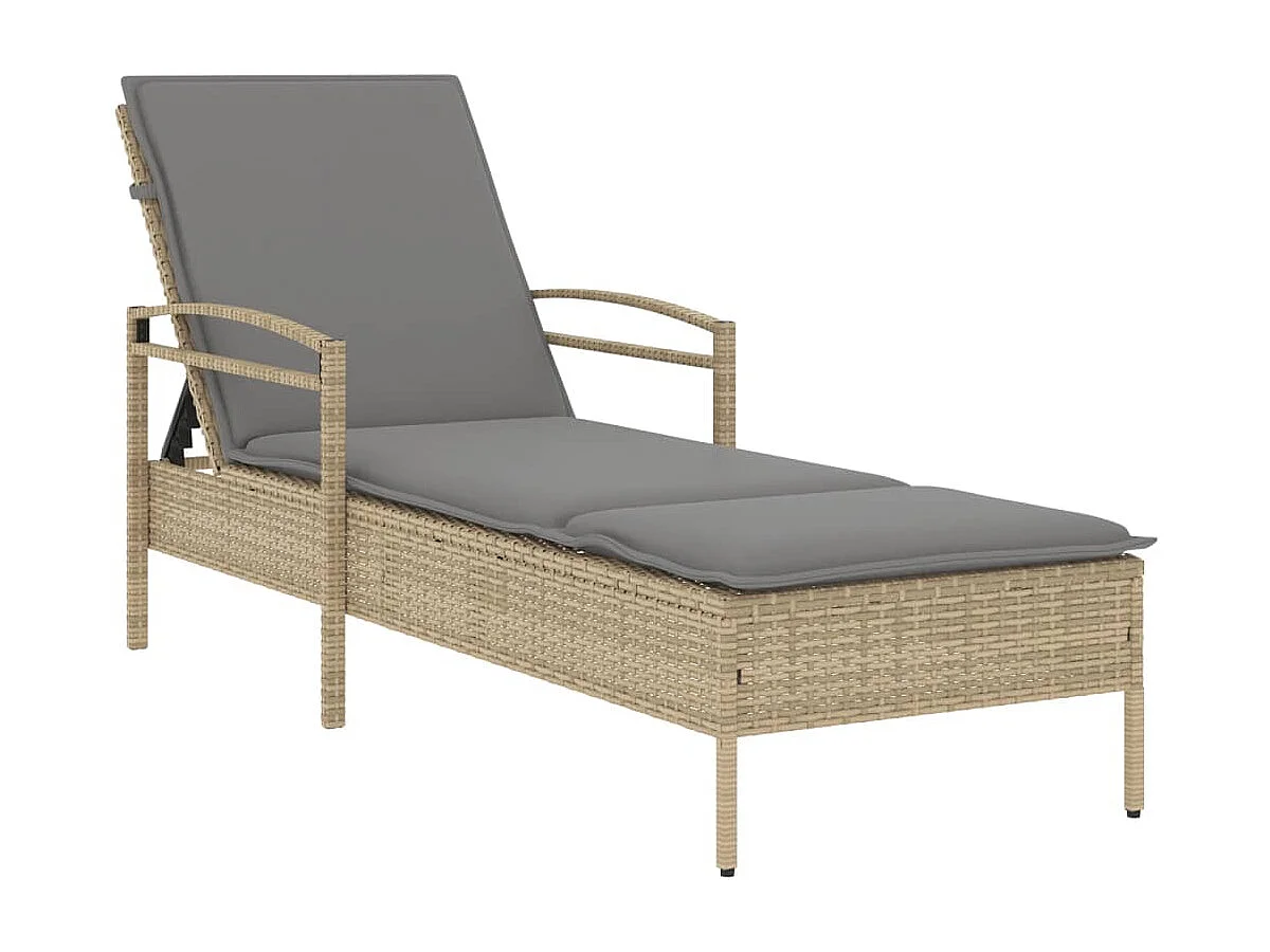 Chaise longue con cojín beige 63x200x81 cm resina tejida