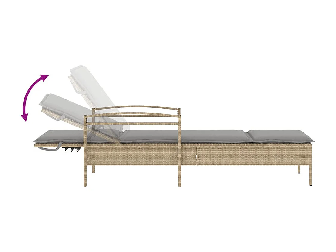 Chaise longue con cojín beige 63x200x81 cm resina tejida