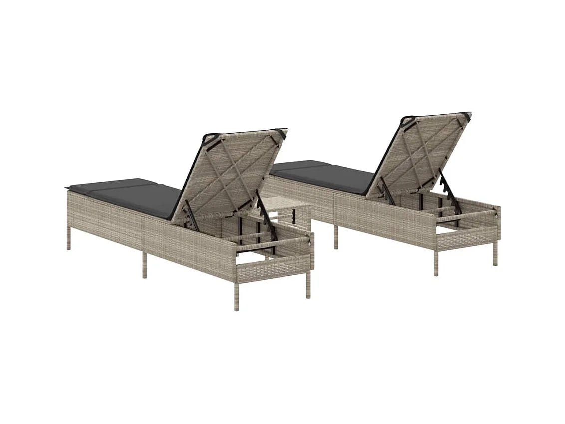 Conjunto de 3 tumbonas de ratán gris claro con cojines