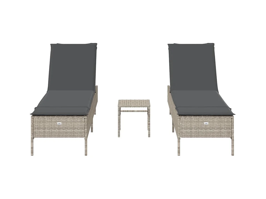 Conjunto de 3 tumbonas de ratán gris claro con cojines