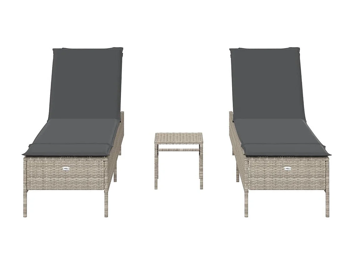 Set di 3 chaise longue in rattan grigio chiaro con cuscini