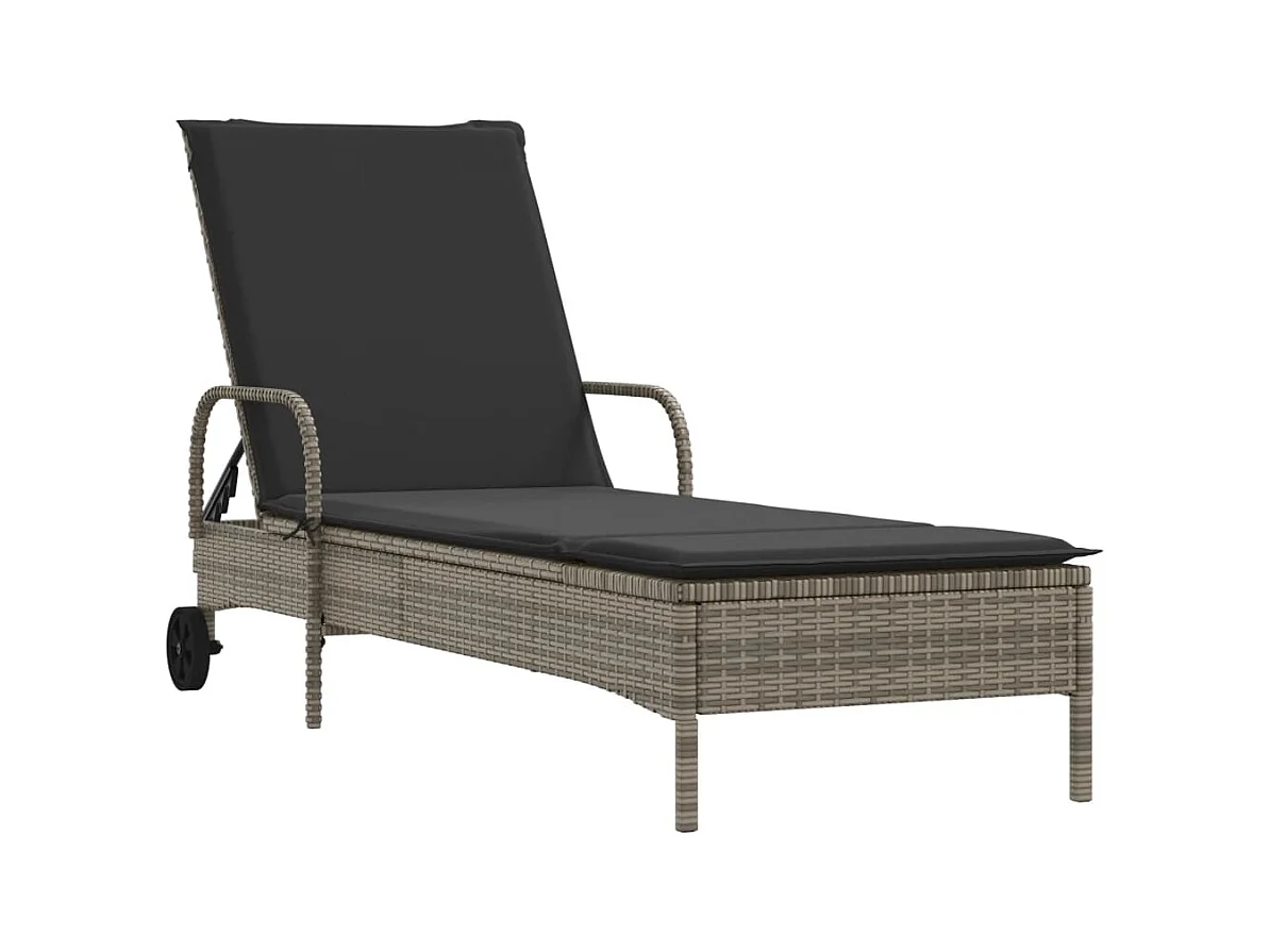 Chaise longue met wielen en grijs geweven harskussen