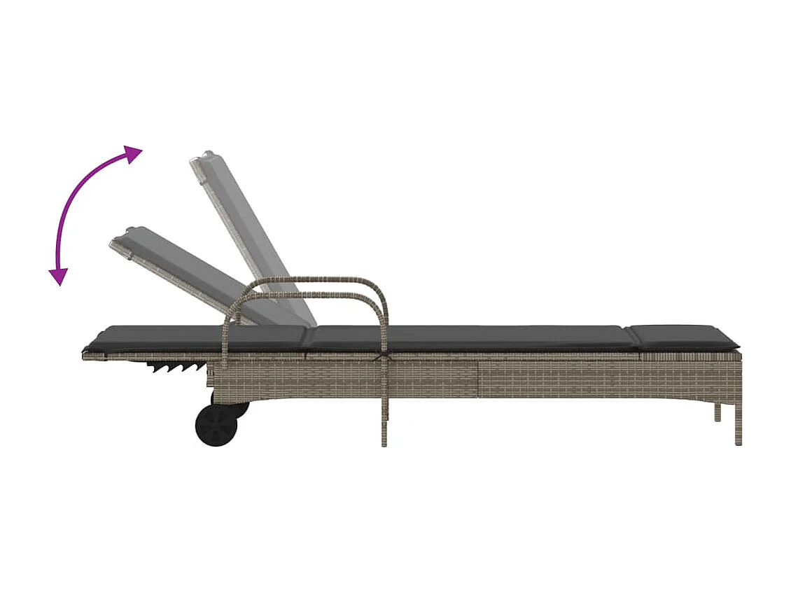 Chaise longue met wielen en grijs geweven harskussen