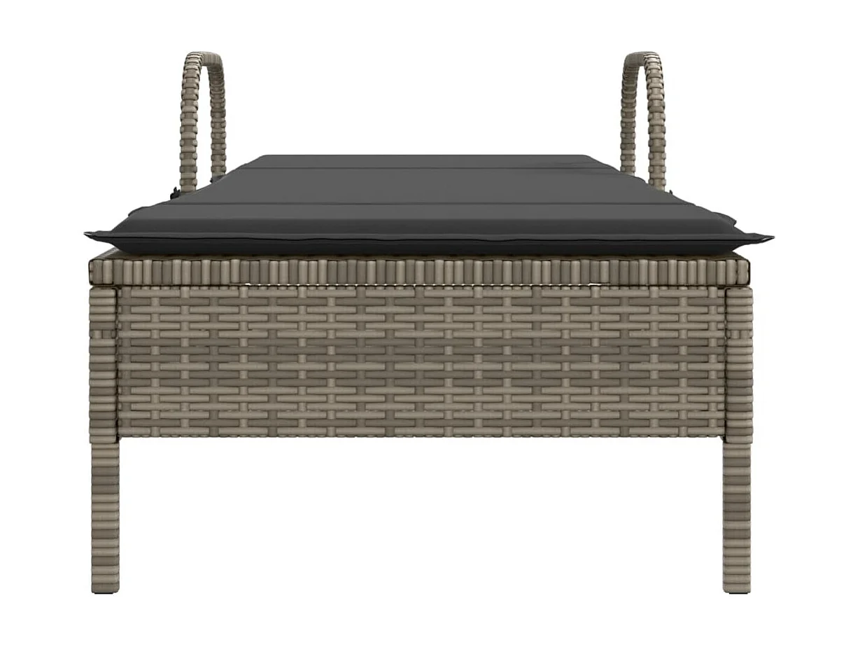 Chaise longue con ruote e cuscino in resina intrecciata grigia