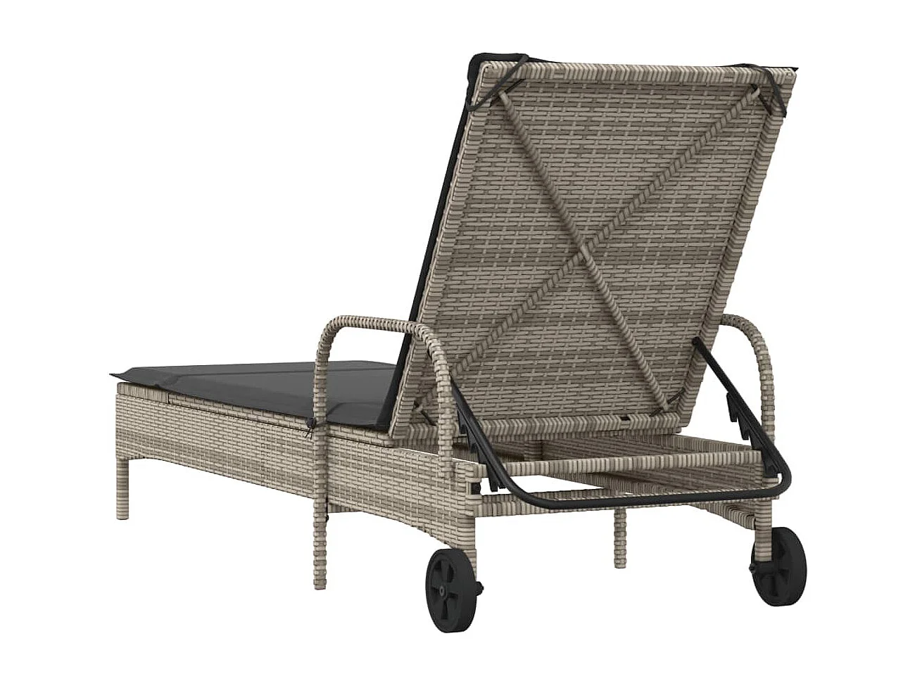 Chaise longue con ruote e cuscino in resina intrecciata grigia