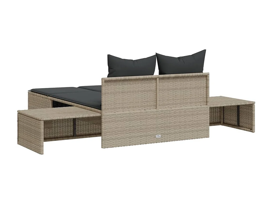 Dubbele chaise longue met lichtgrijze kussens van geweven hars