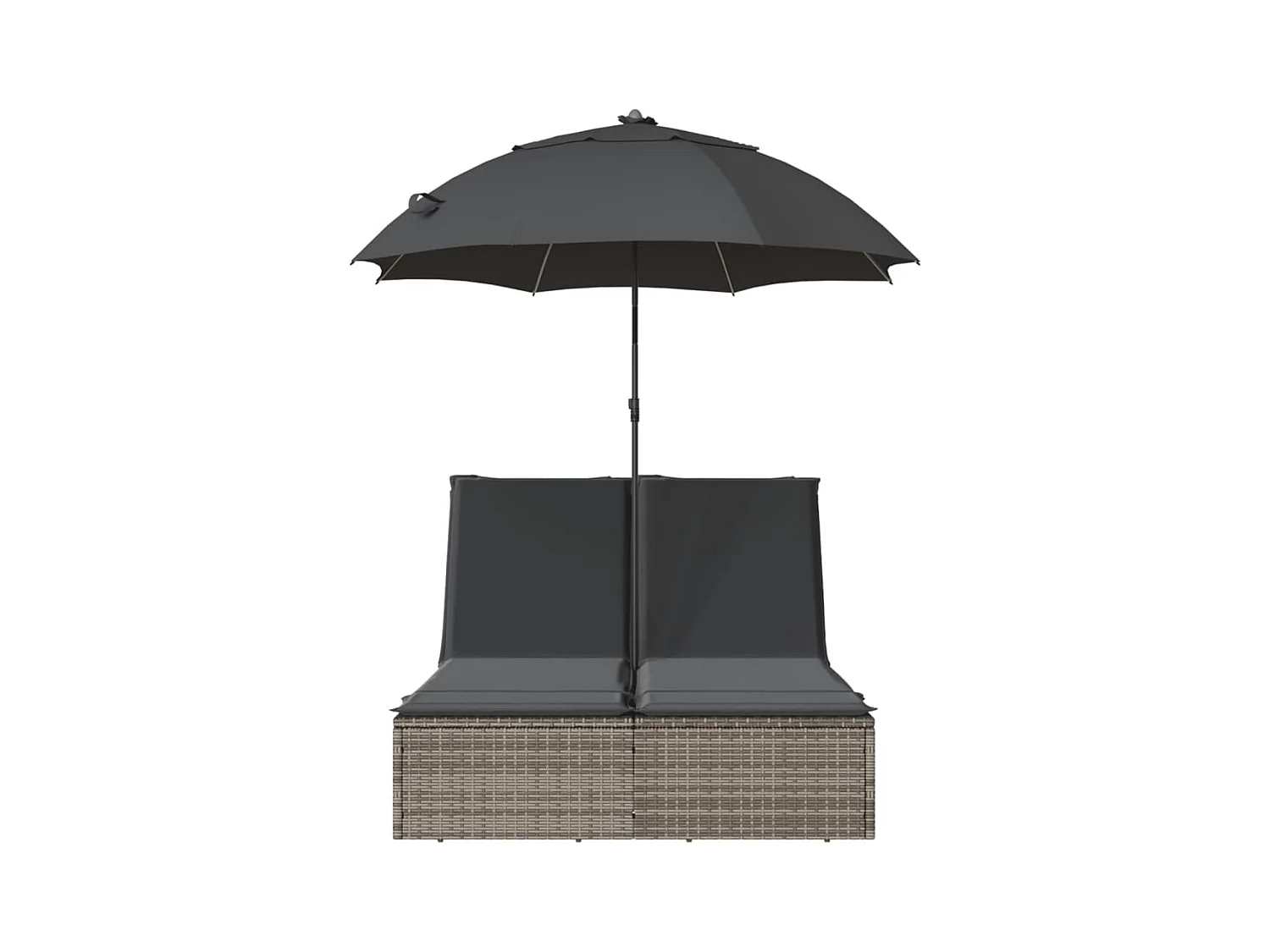 Chaise longue doble con cojines y sombrilla de resina tejida gris