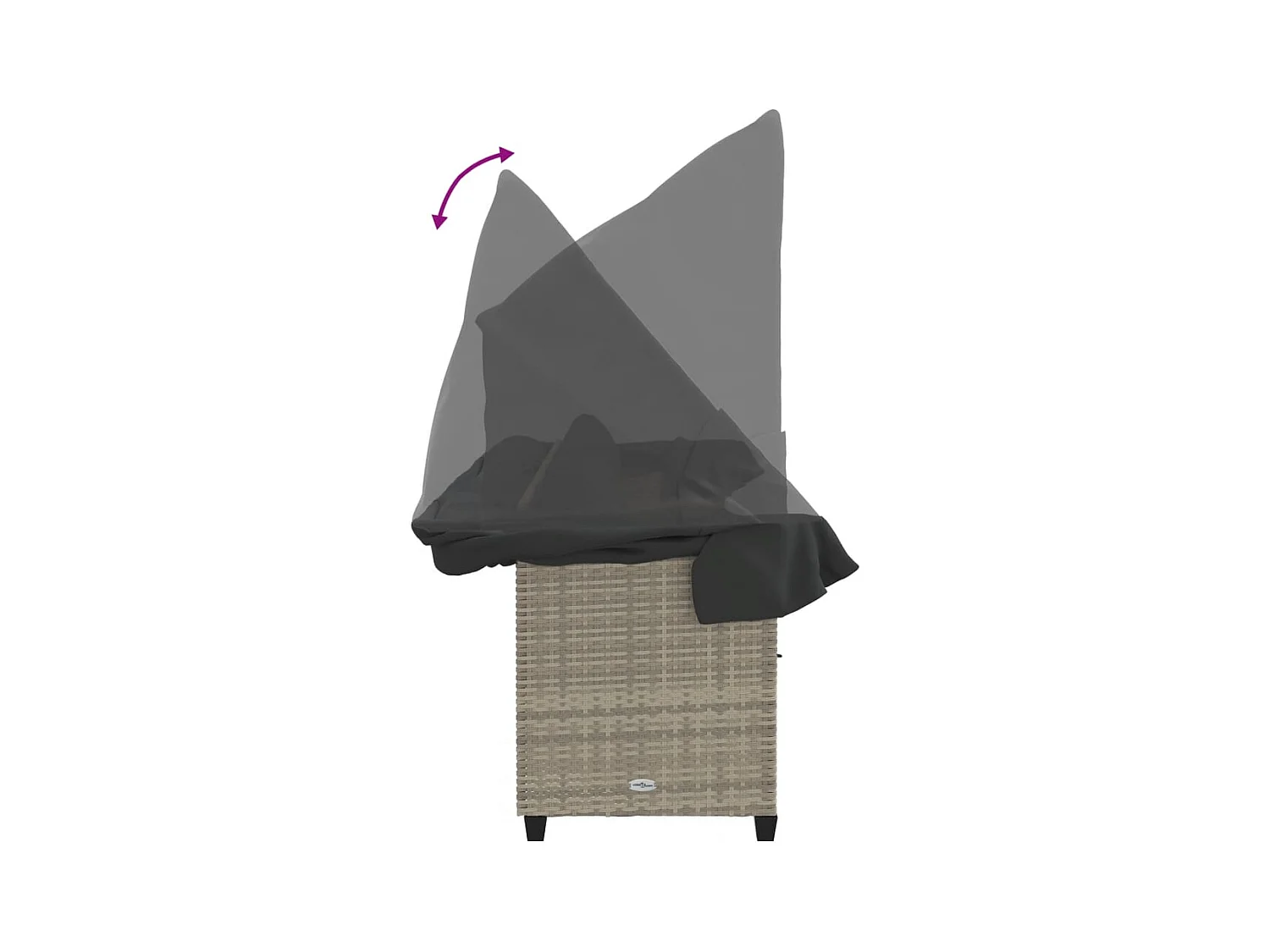 Chaise longue met zonnescherm en lichtgrijze kussens in geweven hars