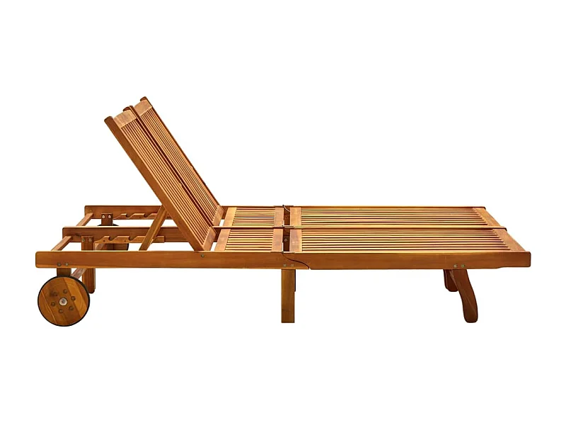 Chaise longue de jardin 2 places avec coussins Acacia solide