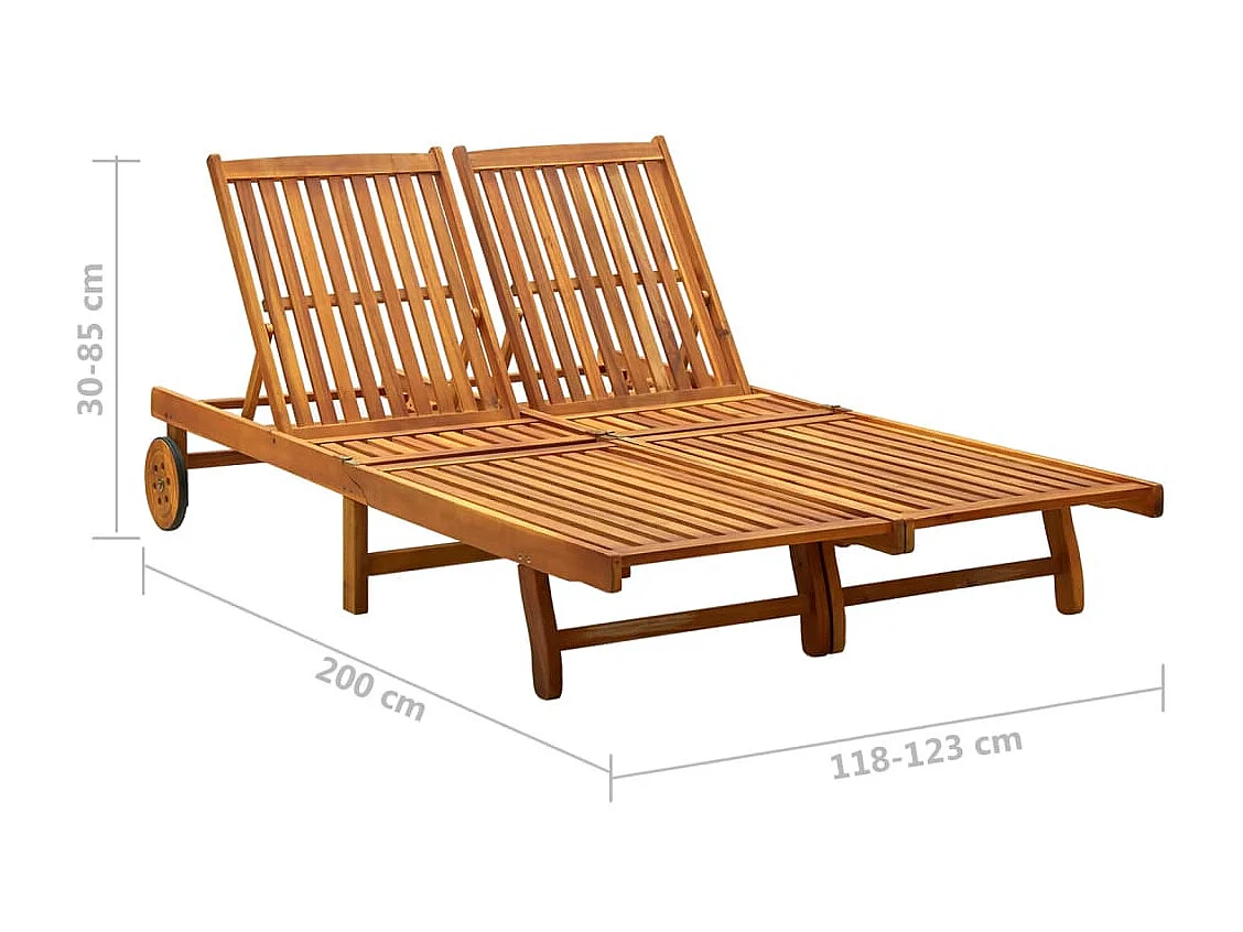 Chaise longue de jardin 2 places avec coussins Acacia solide