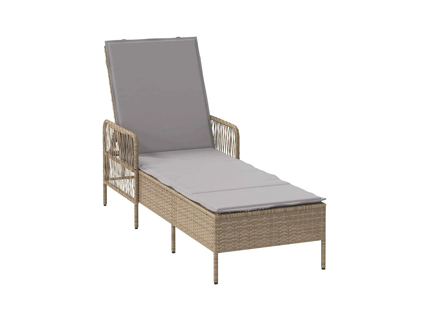 Chaise Longue avec Coussin Beige en Rattan Immitation.