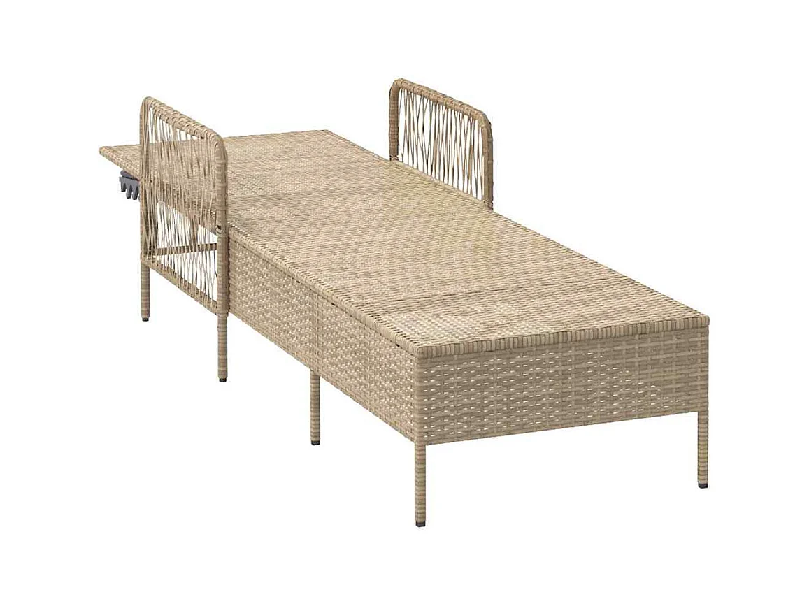 Chaise Longue avec Coussin Beige en Rattan Immitation.