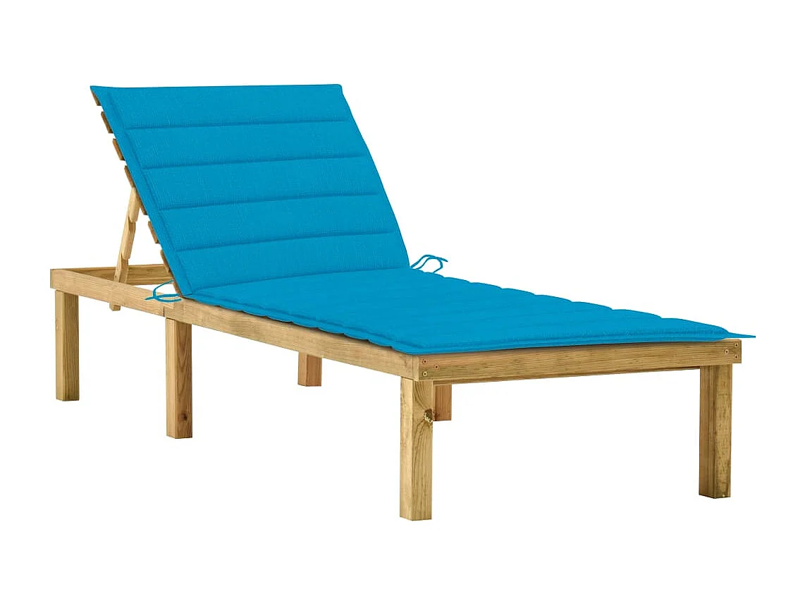 Chaise longue avec coussin bleu Bois de pin imprégné