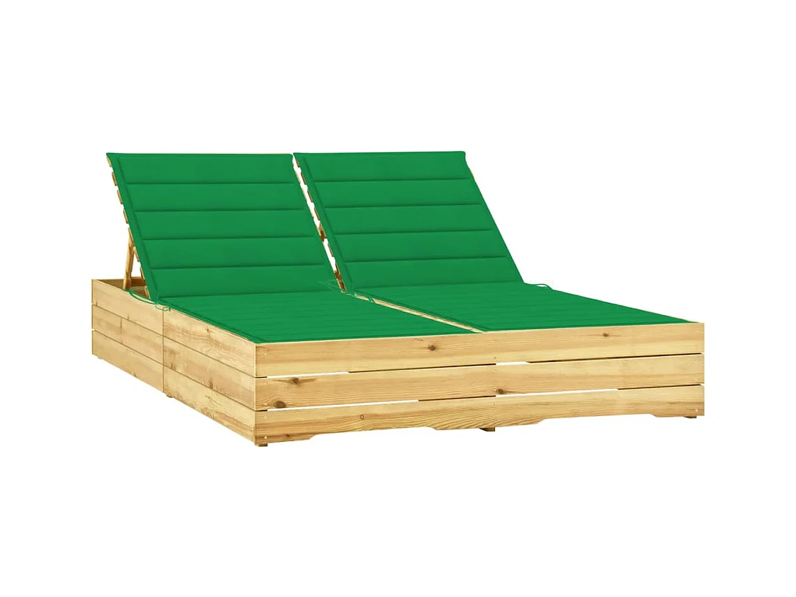 Chaise longue double et coussins vert Bois de pin imprégné