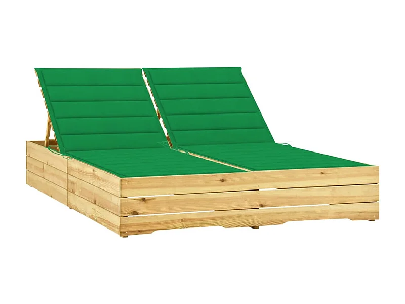 Chaise longue doppia e cuscini verdi Legno di pino impregnato