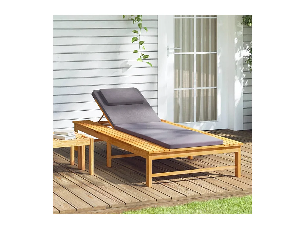 Chaise longue gris oscuro y cojín/almohada en madera maciza de acacia