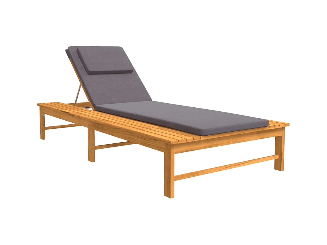 Chaise longue gris oscuro y cojín/almohada en madera maciza de acacia