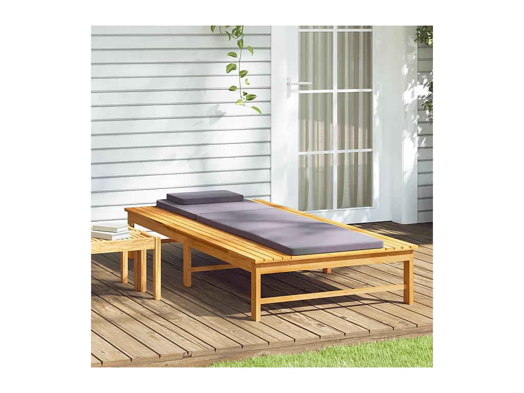 Chaise longue gris oscuro y cojín/almohada en madera maciza de acacia