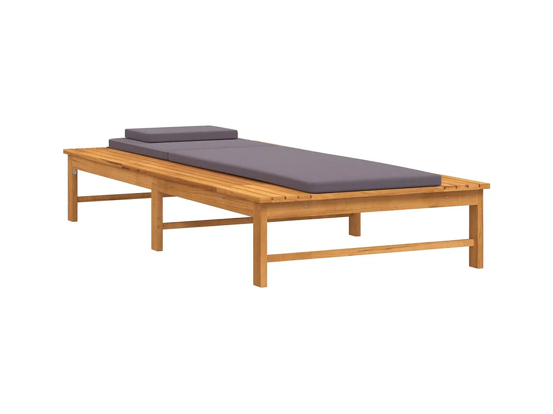 Chaise longue gris oscuro y cojín/almohada en madera maciza de acacia