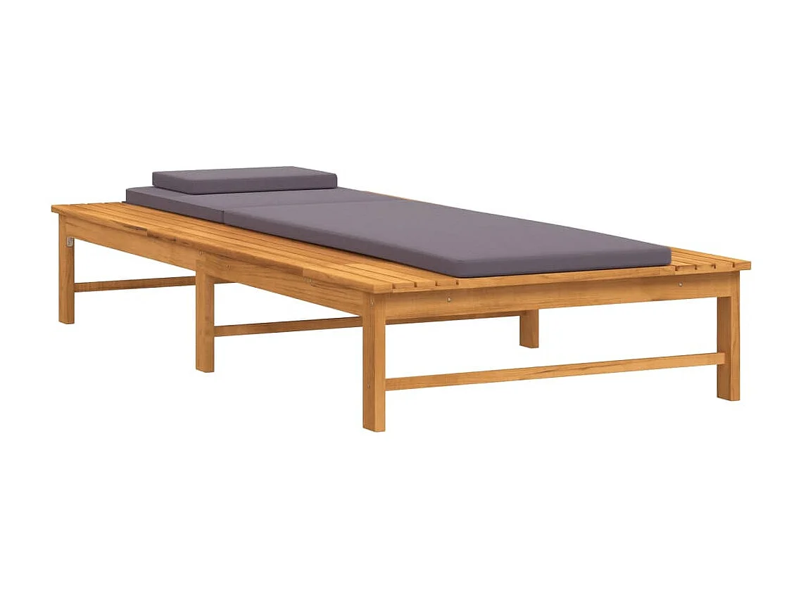 Chaise longue gris oscuro y cojín/almohada en madera maciza de acacia