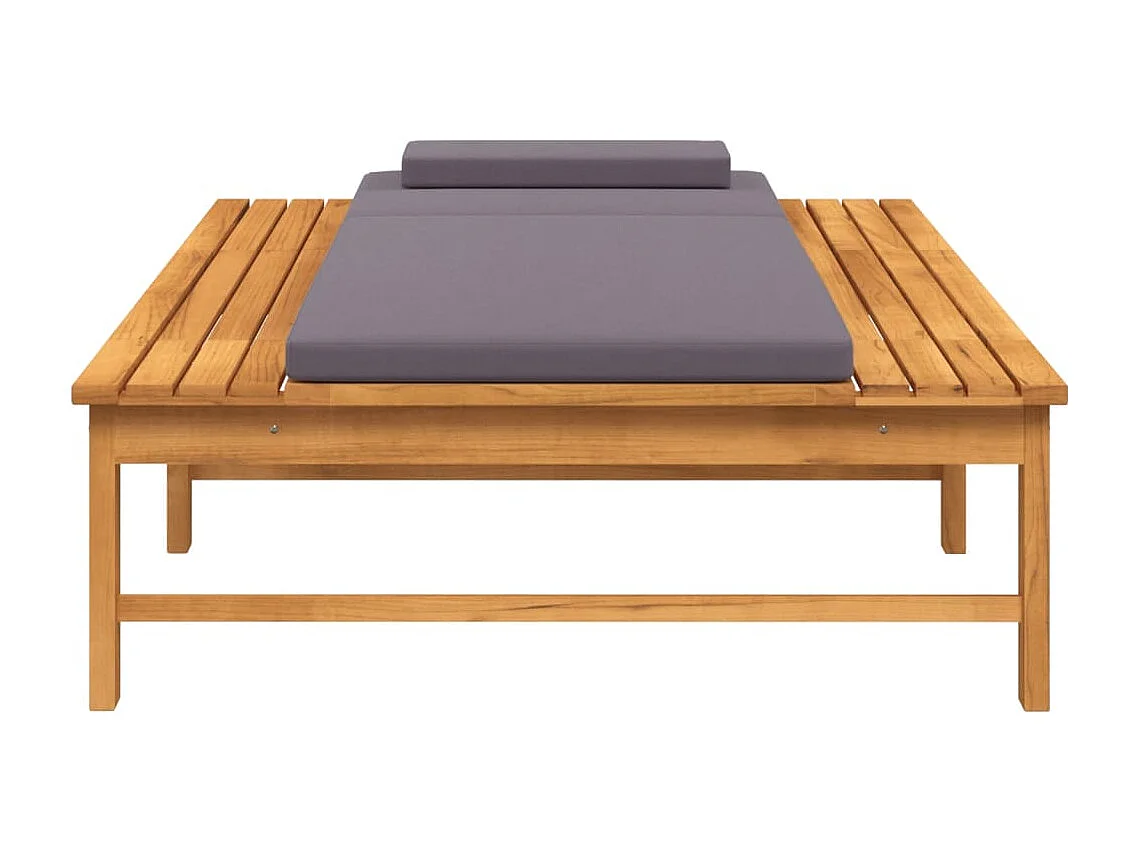Chaise longue gris oscuro y cojín/almohada en madera maciza de acacia