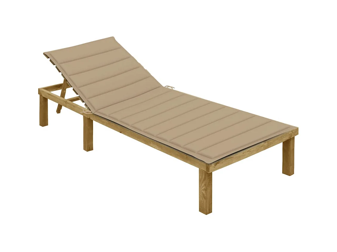 Chaise longue met beige kussen Geïmpregneerd grenenhout