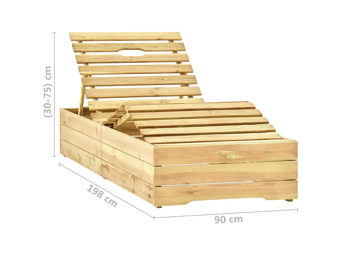 Chaise longue de jardin avec table et coussin Pin imprégné