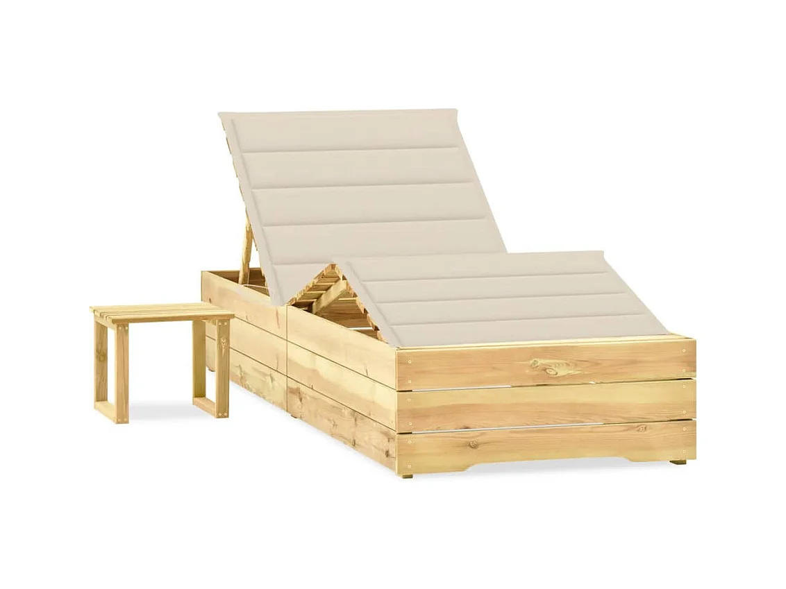 Chaise longue de jardin avec table et coussin Pin imprégné