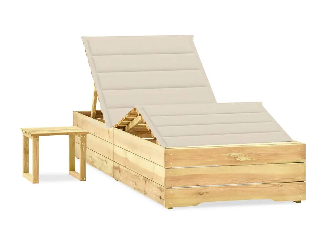 Chaise longue de jardin avec table et coussin Pin imprégné