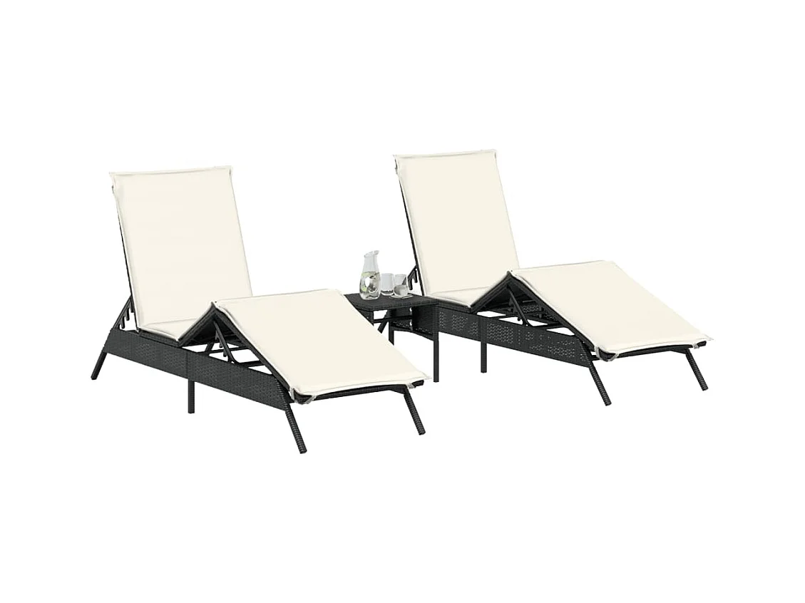 Set van 2 ligstoelen met zwarte kunsthars rieten tafel