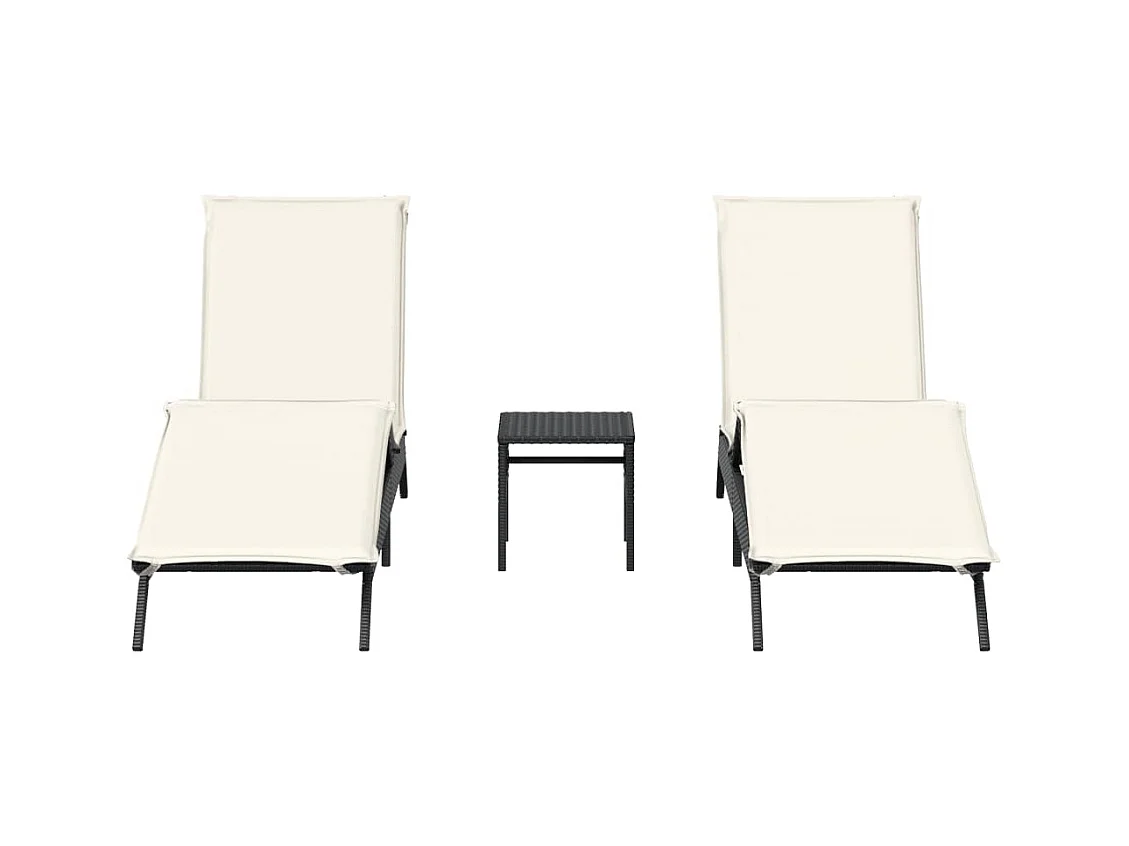 Set van 2 ligstoelen met zwarte kunsthars rieten tafel