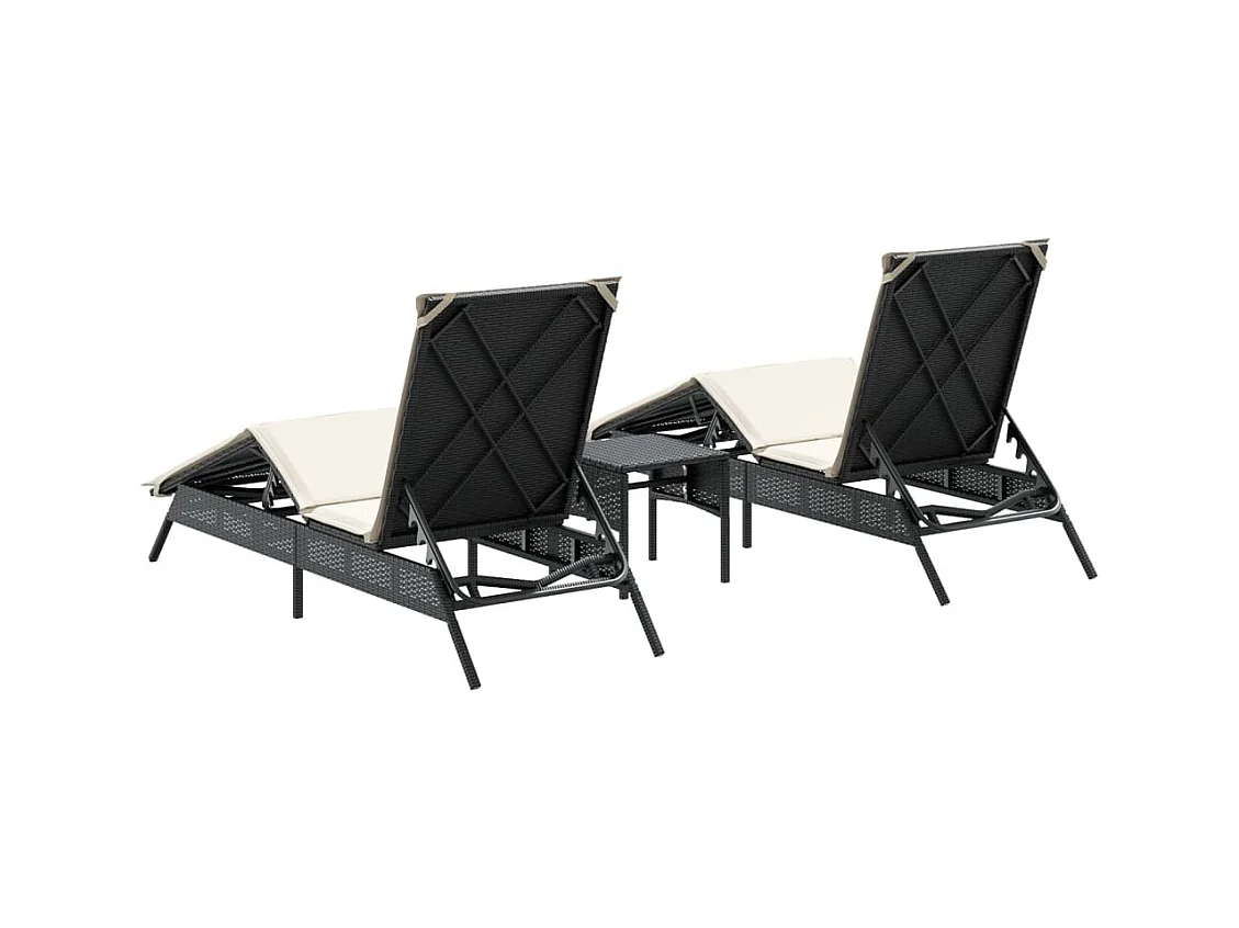 Set van 2 ligstoelen met zwarte kunsthars rieten tafel