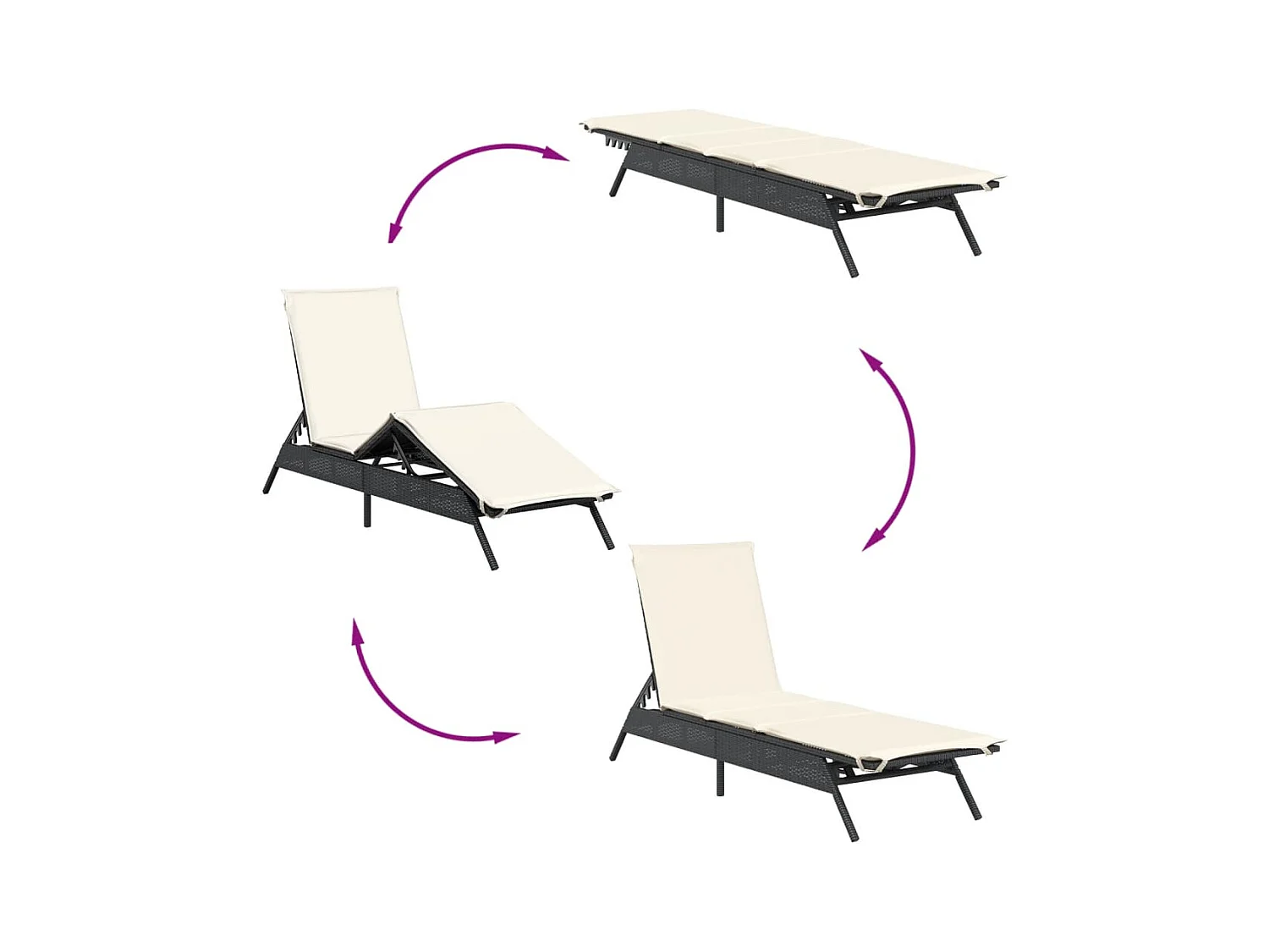 Set van 2 ligstoelen met zwarte kunsthars rieten tafel