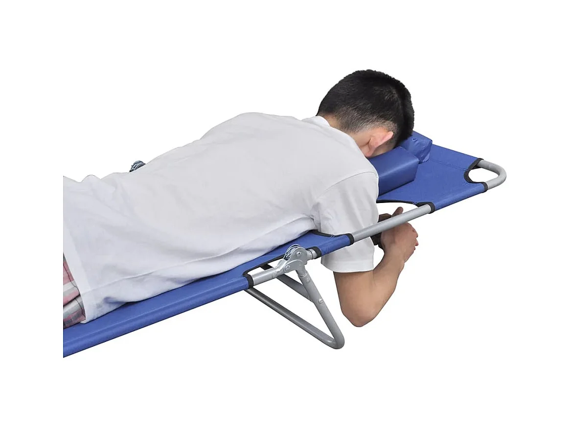 Chaise longue avec coussin de tête Acier enduit de poudre Bleu