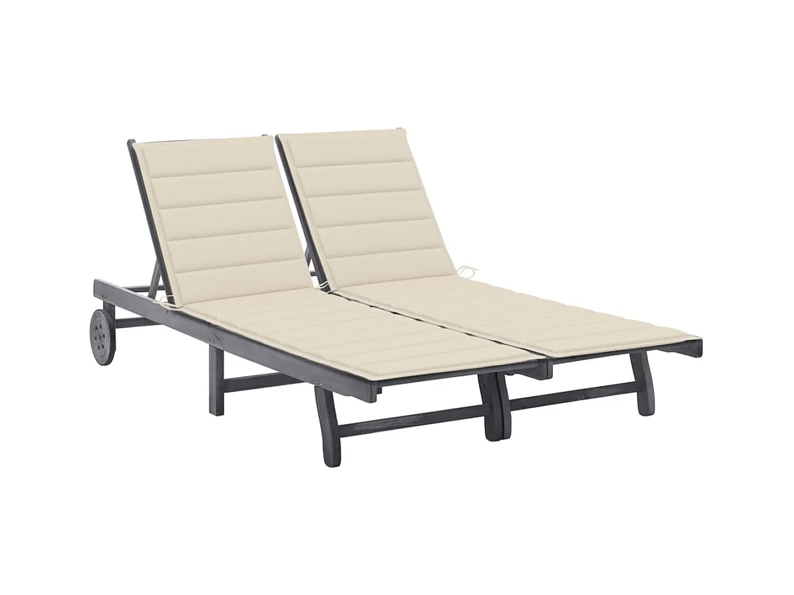 Chaise longue de jardin 2 places avec coussin Gris Acacia