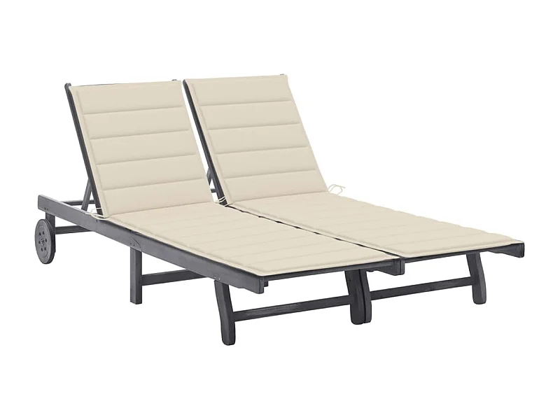 Chaise longue de jardin 2 places avec coussin Gris Acacia