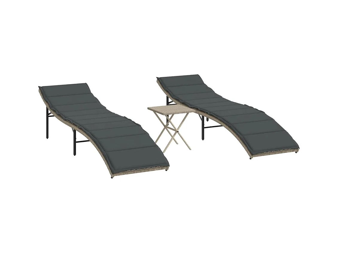 Set van 2 ligstoelen met lichtgrijze tafel in gevlochten hars