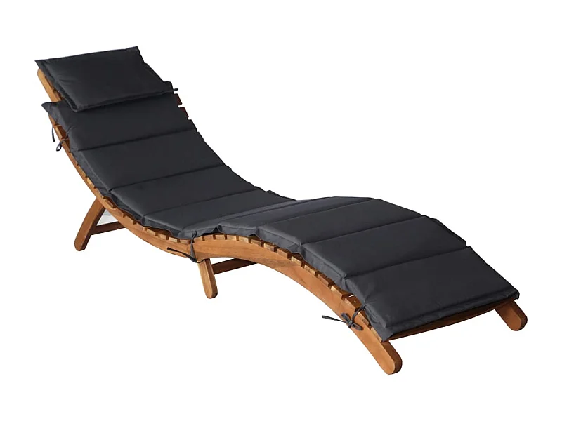 Chaise longue con cuscino Legno massello di acacia Grigio scuro