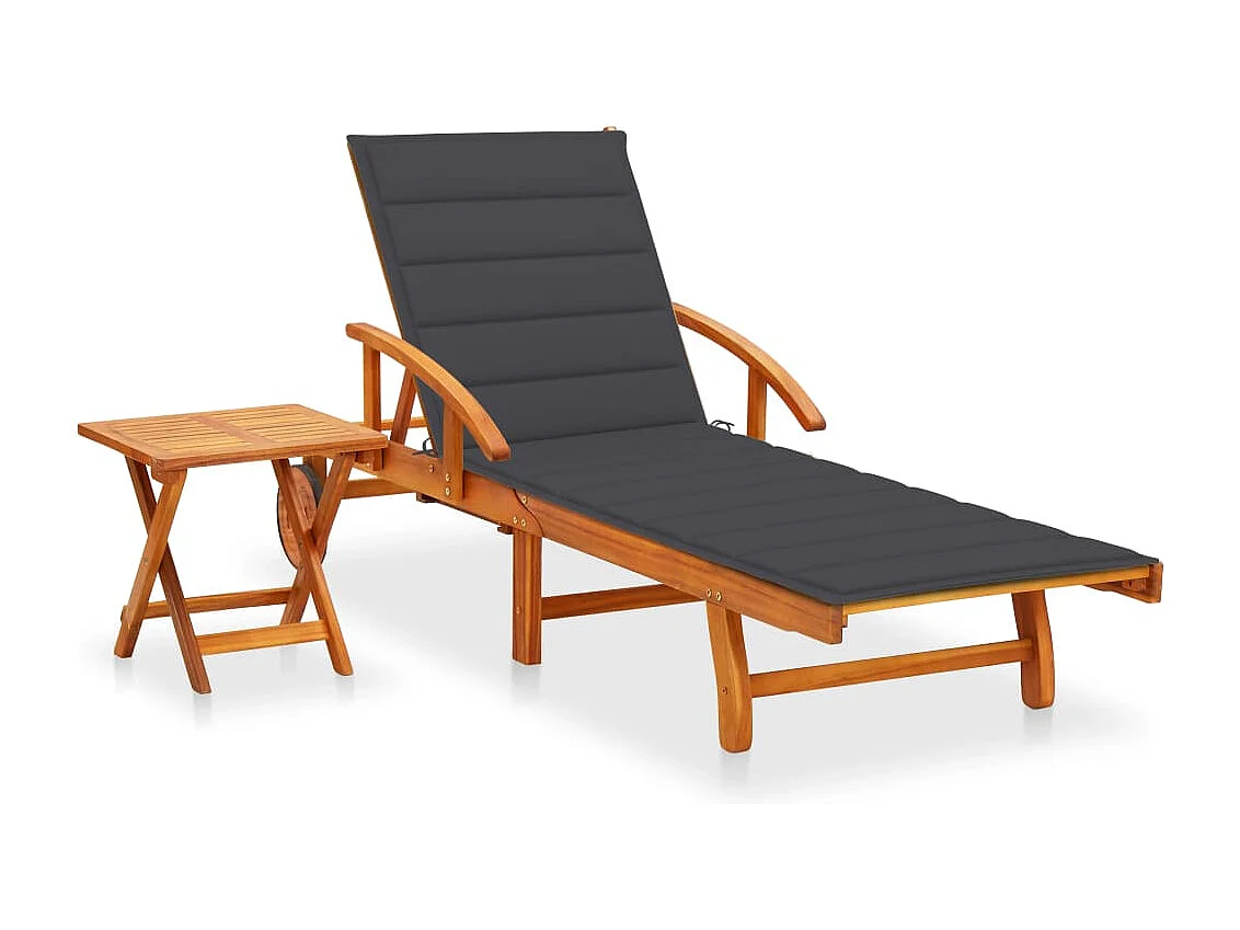 Chaise longue de jardin avec table et coussin Bois d'acacia