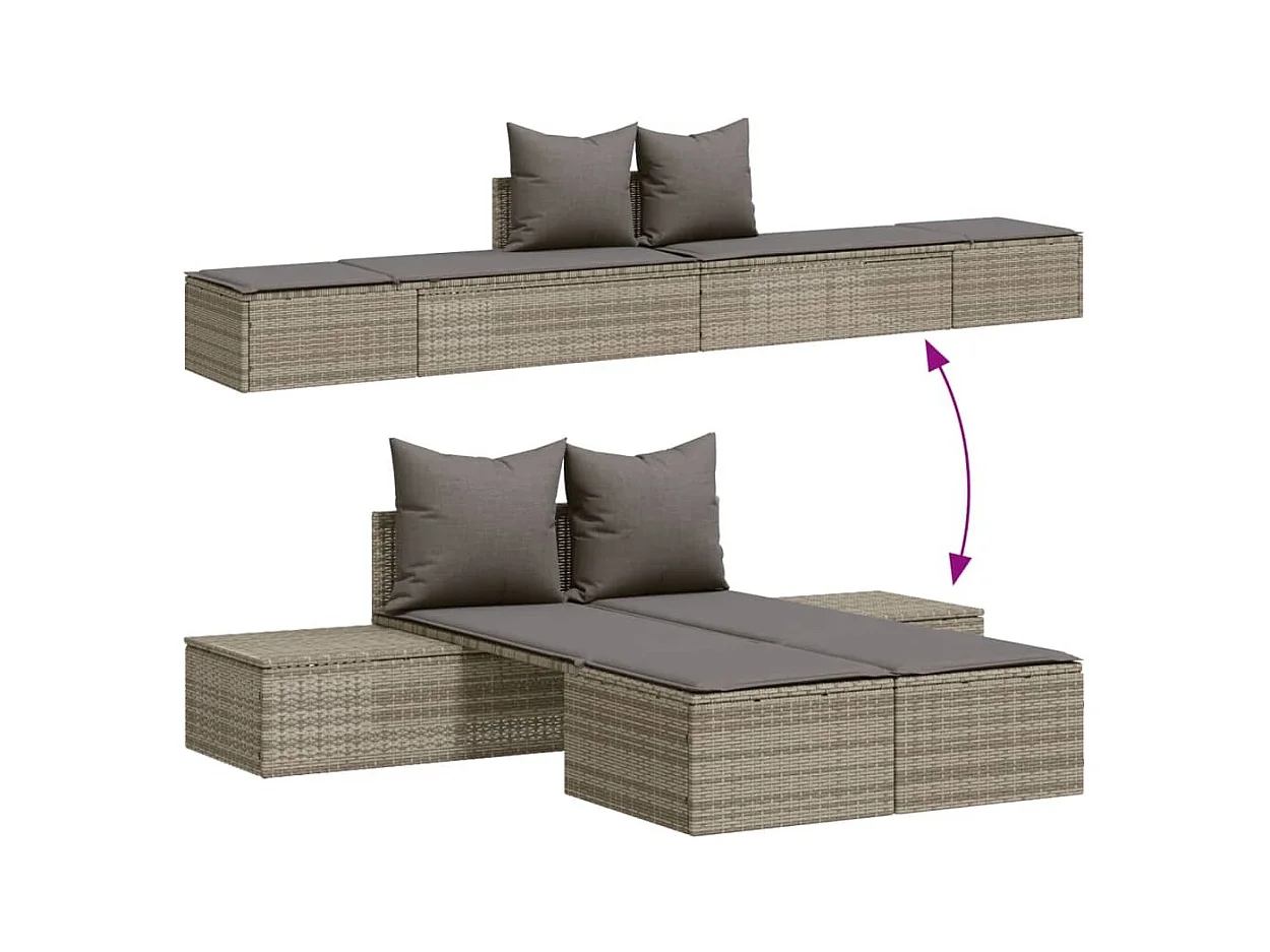 Chaise longue doble con cojines de mimbre de resina gris