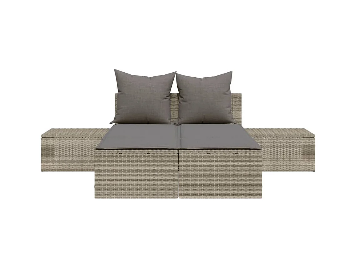 Chaise longue doble con cojines de mimbre de resina gris