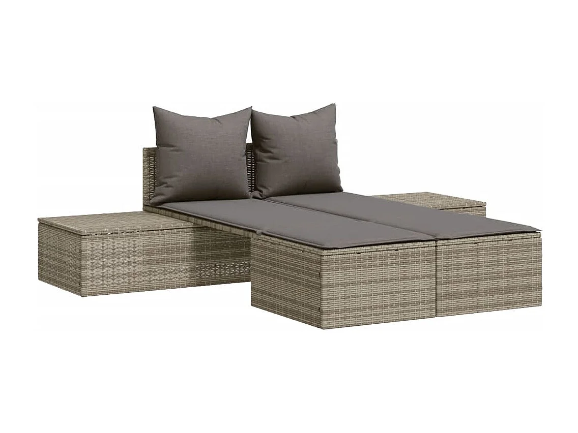 Chaise longue doble con cojines de mimbre de resina gris