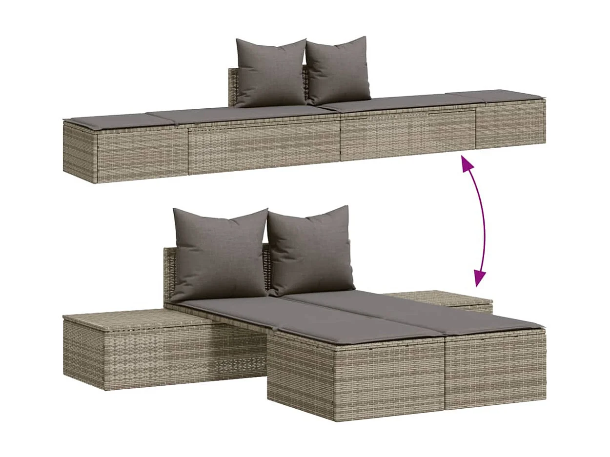 Chaise longue doble con cojines de mimbre de resina gris