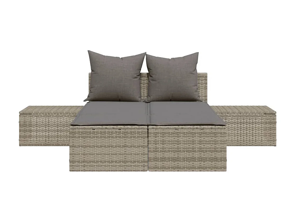 Chaise longue doble con cojines de mimbre de resina gris