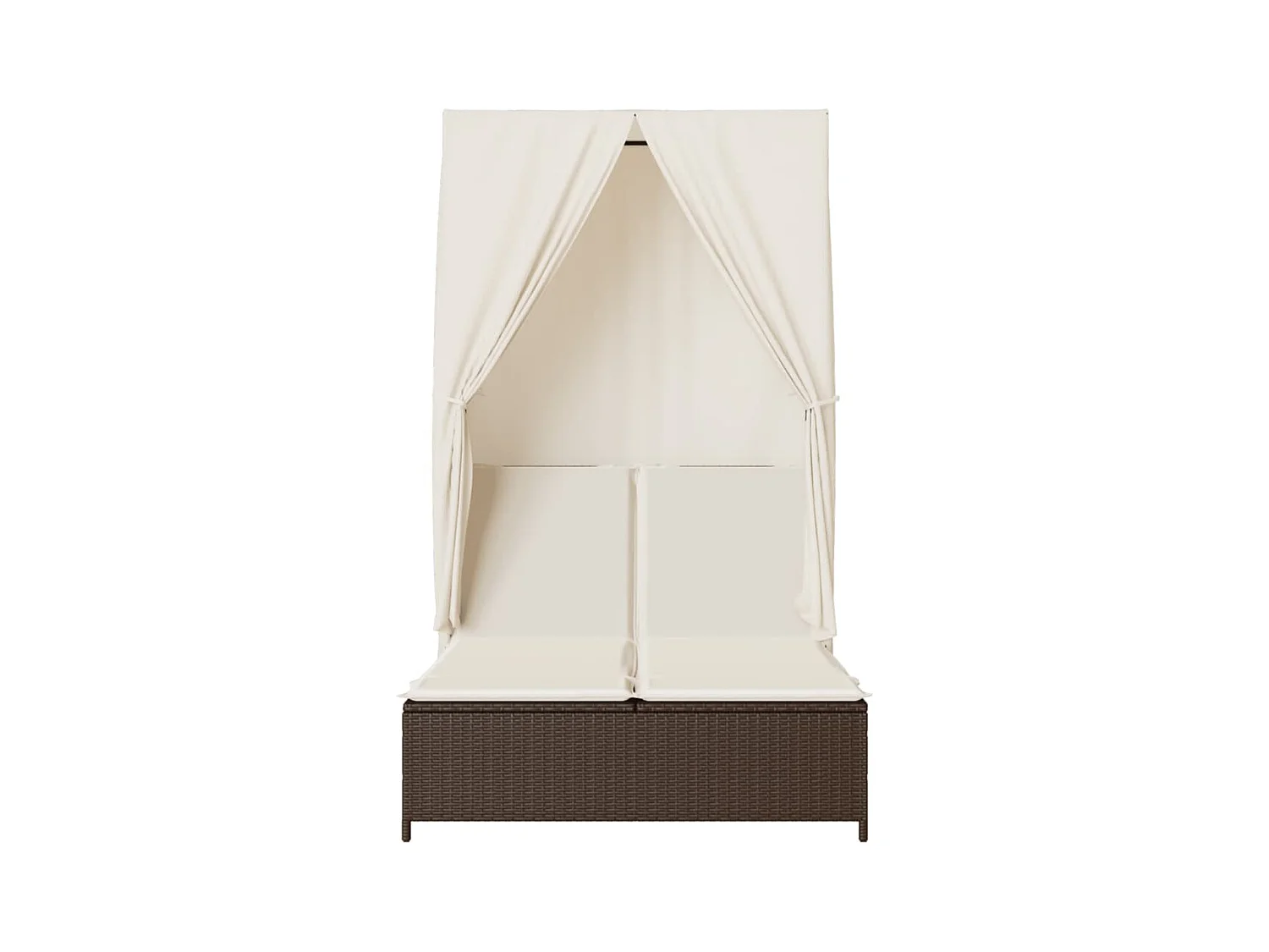 Dubbele chaise longue met dak en bruine geweven harsgordijnen